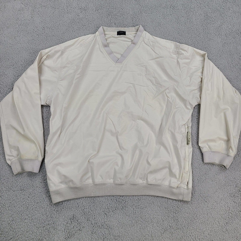 Izod Jacket Adult Large Beige Windbreaker Golf Golfing Coat Pullover‎ Mens